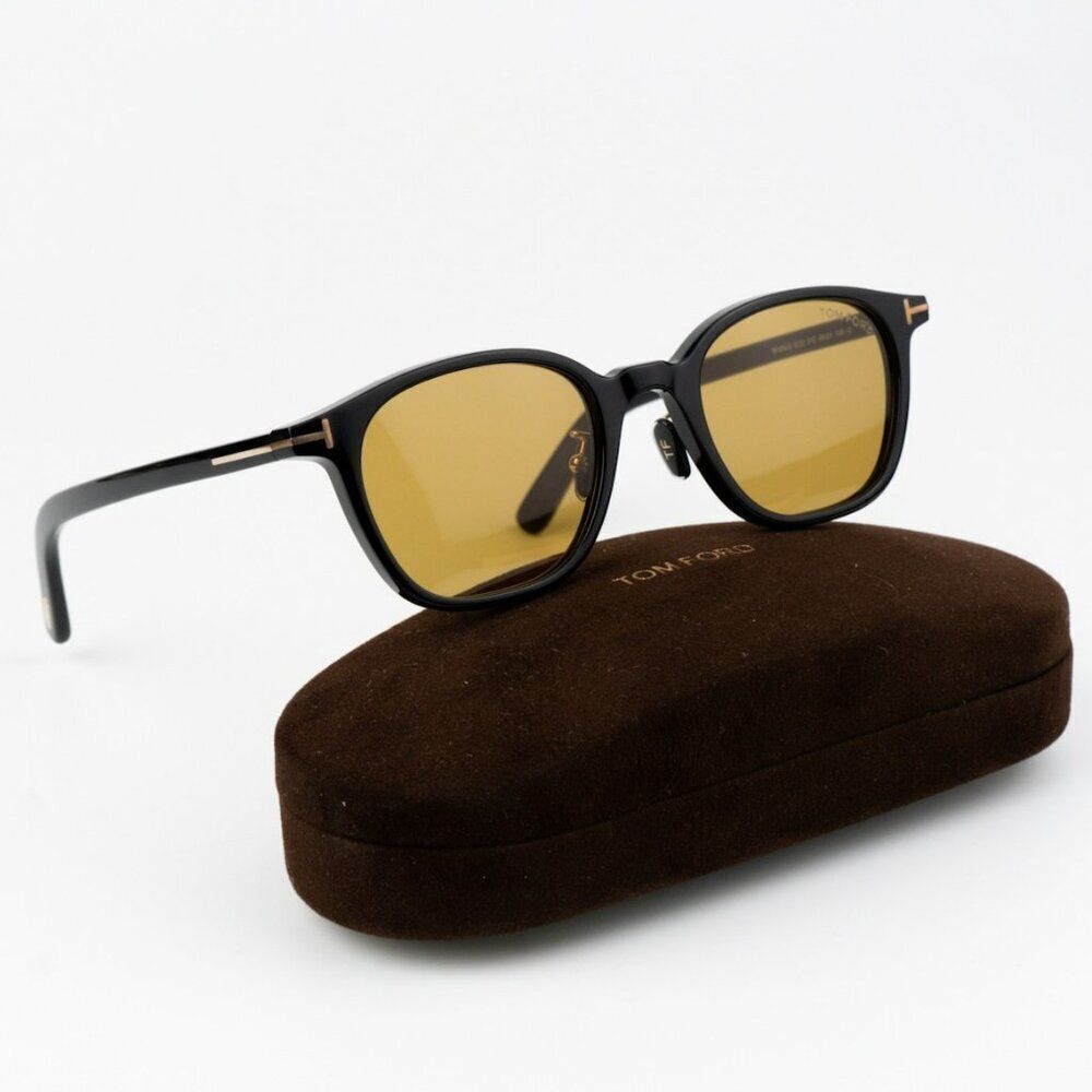New Tom Ford Ft0978-D/S Eco 01e Shiny Black Light Brown Square Unisex Sunglasses